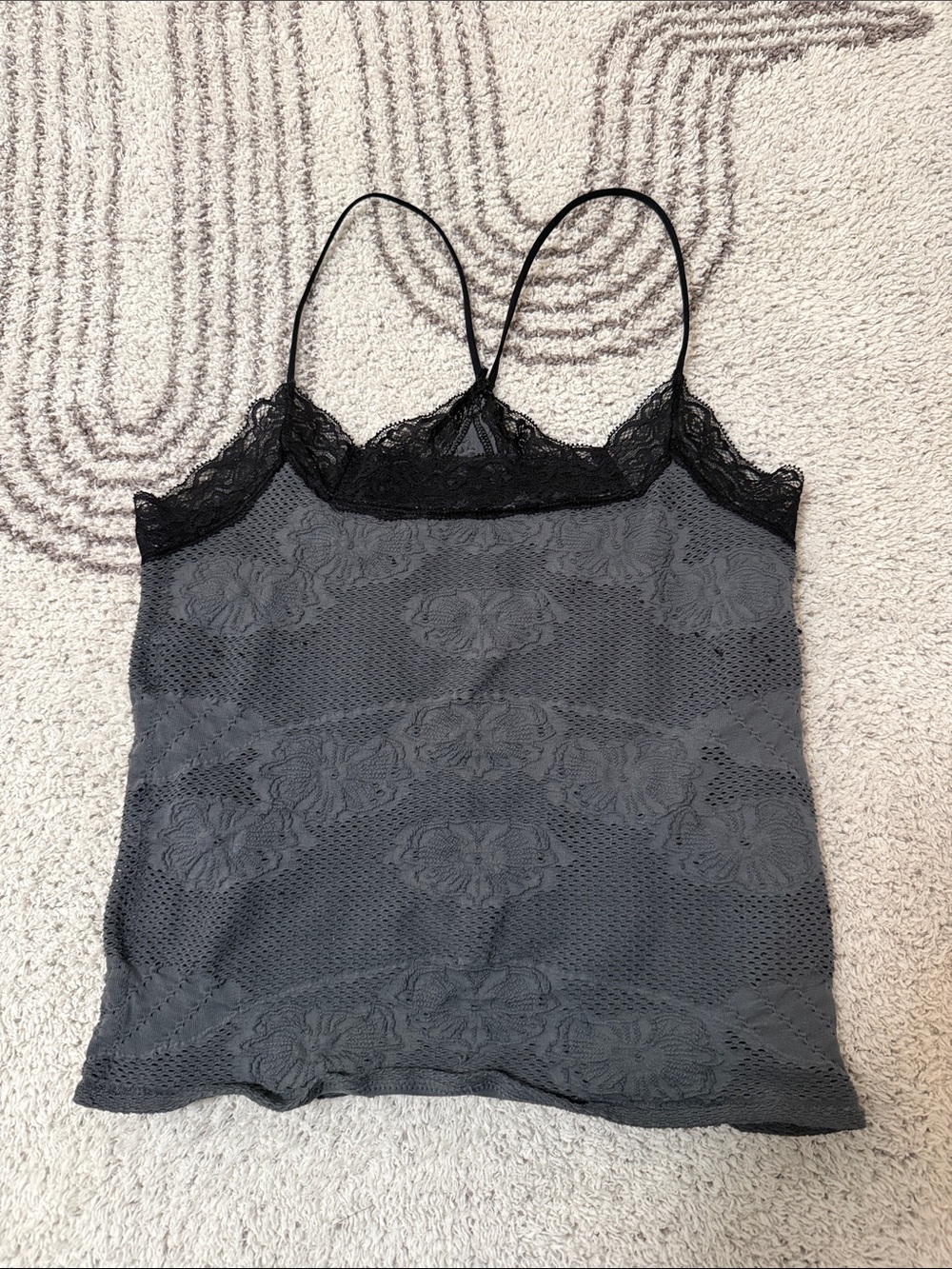 FP Lace Trim Dark Gray Tank Top